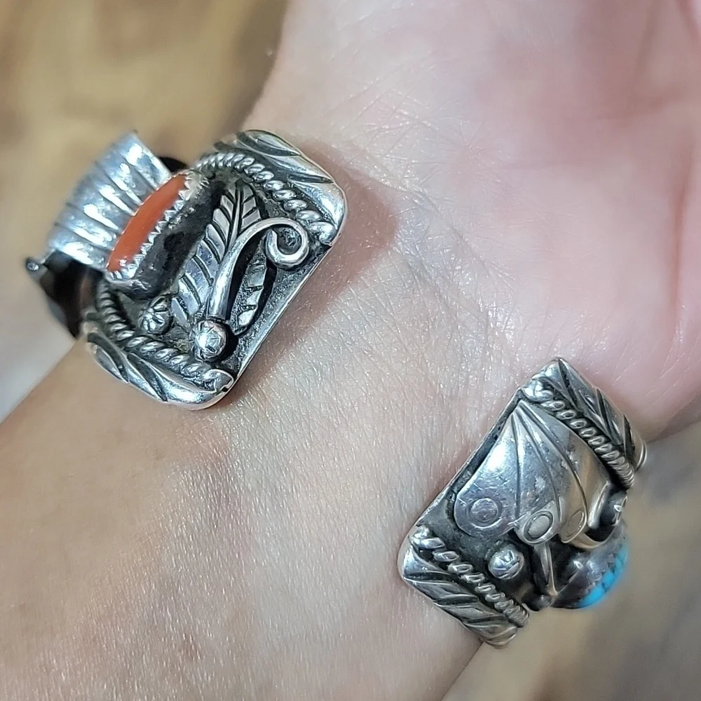 1950's Rare Navajo Sidewinder Cuff Bracelet Watch - Picture 5 of 16